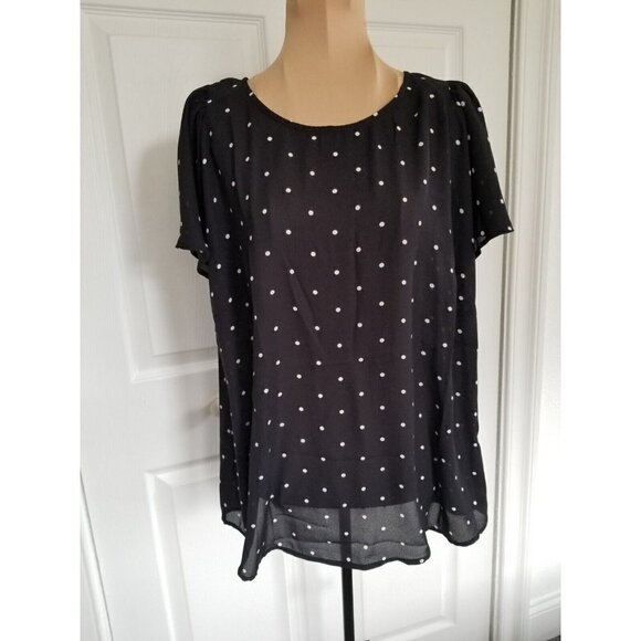 CECE Womens Black Semi-Sheer Polka Dot Cap Sleeve Keyhole Back Size (L) - Picture 1 of 10